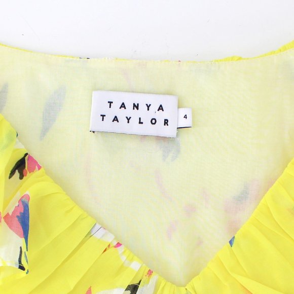 Tanya Taylor Lourdes Floral Cotton Blouse Yellow Ruffle V Neck Balloon Sleeve 4 - Picture 6 of 14